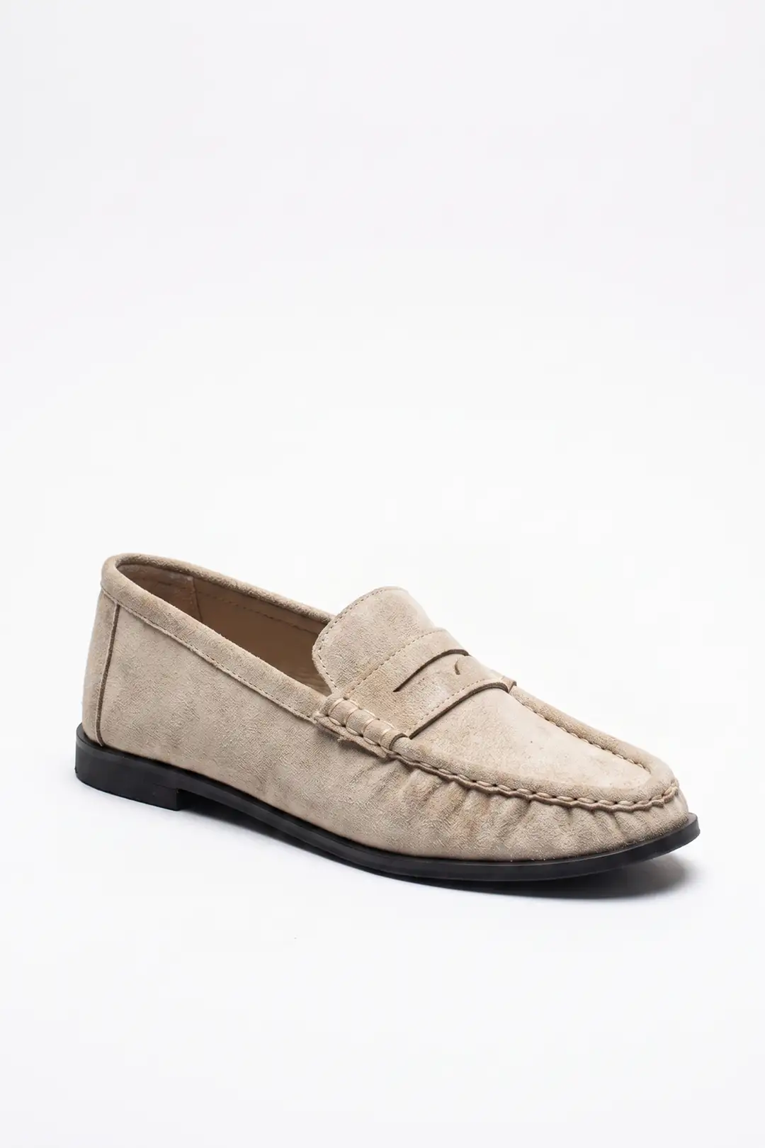 Silvia El Dikişli Kadın Loafer - vizon süet